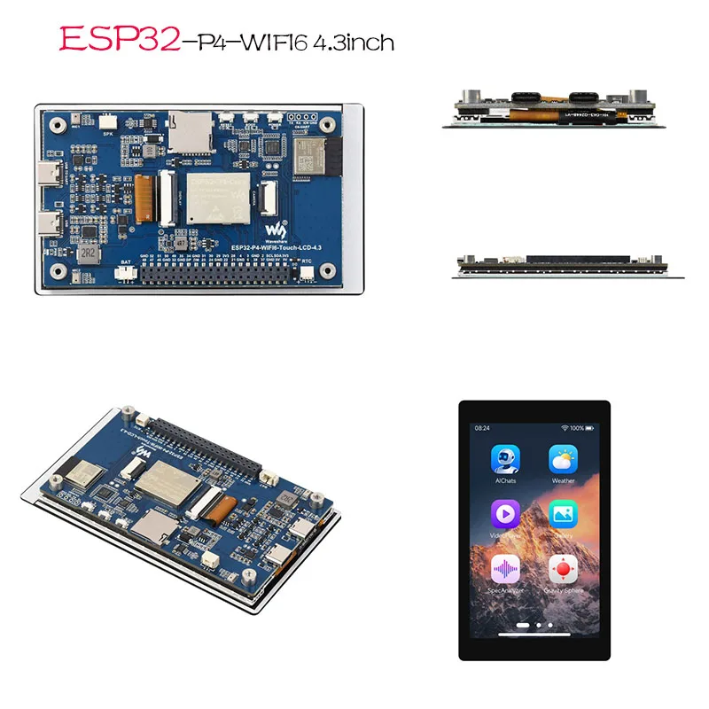 ESP32-P4 Wi-Fi 6 Board with 4.3-inch 480x800 Touchscreen, Audio Codec, BLE 5, and Optional OV5647 Camera