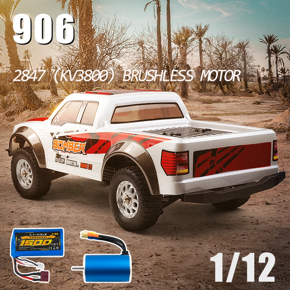 

906 1:12 RC Pickup 4WD 2.4G 3800KV Brushless High Speed Electric Off Road RC Truck for Kids Toys