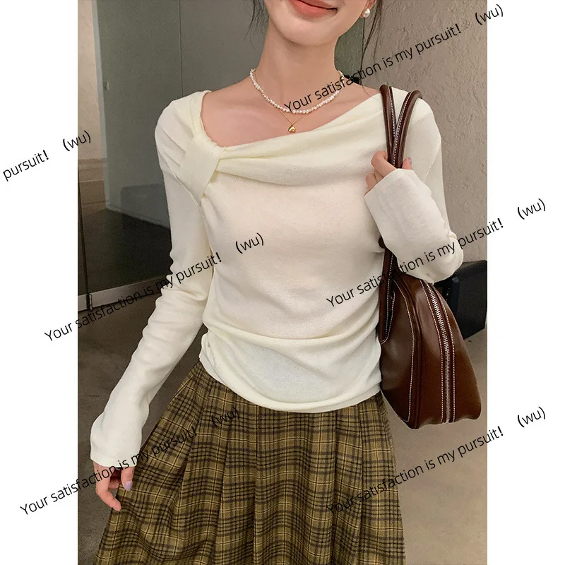 

Рубашка Yier Muse sense, шерстяной дизайн Sense, корейский вязаный свитер с одним словом на плечах, новый универсальный женский топ 0621