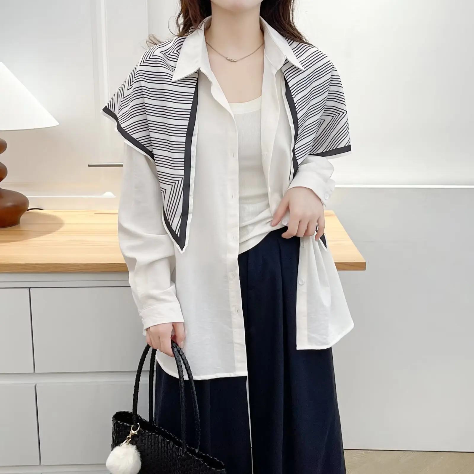 

Модные женские блузки больших размеров, новая осенняя стильная рубашка с длинным рукавом и шелковый шарф 2553