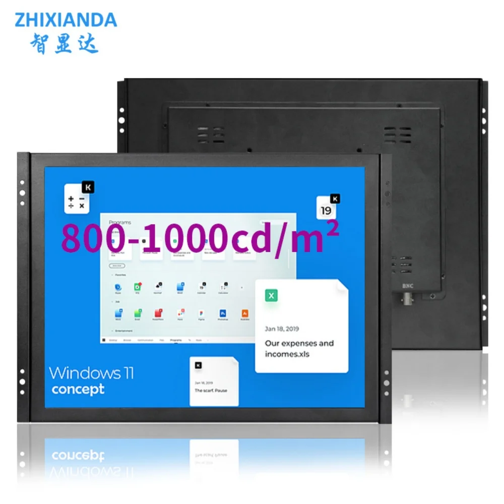 1000nits 17 Inch Open Frame High Brightness Monitor LCD Capacitive Touch Screen Industry Display With HD VGA BNC AV USB Inport
