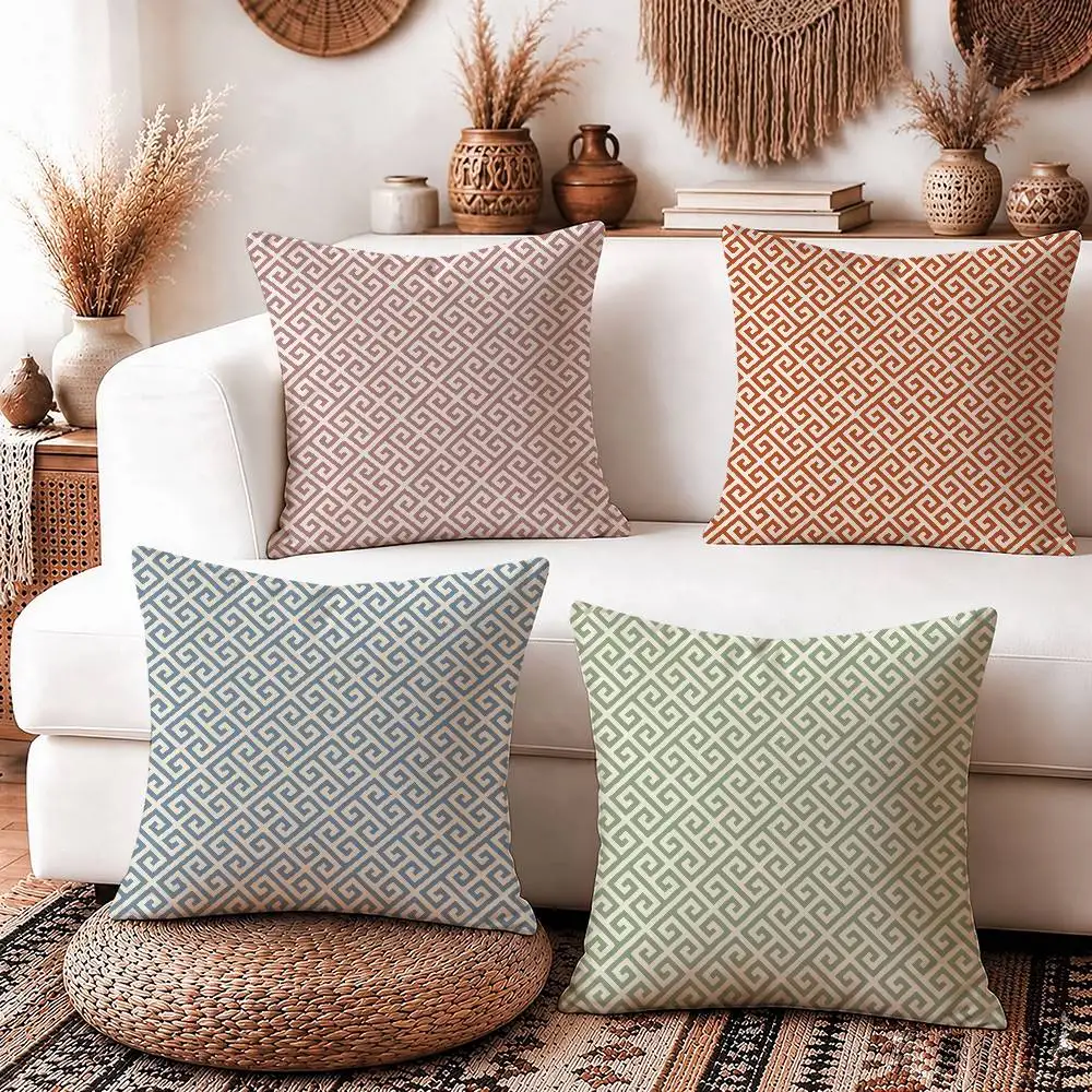 Fashion G-Greek Key Pattern Square Sofa Pillow Cover Solid Color Living Room Home Decor Cushion Case