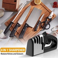 3/4 Stage Knife Sharpener,Knife & Scissor Sharpeners,  4-in-1 Knife & Scissors Sharpener with Diamond Ceramic Sharpening Tools