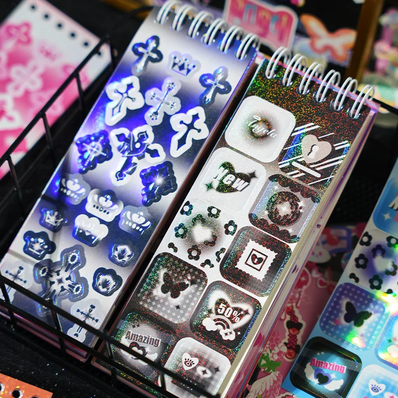 60 sztuk Kawaii laserowe naklejki książka kreatywność dekoracyjne konto ręczne pamiętnik Album materiał do scrapbookingu