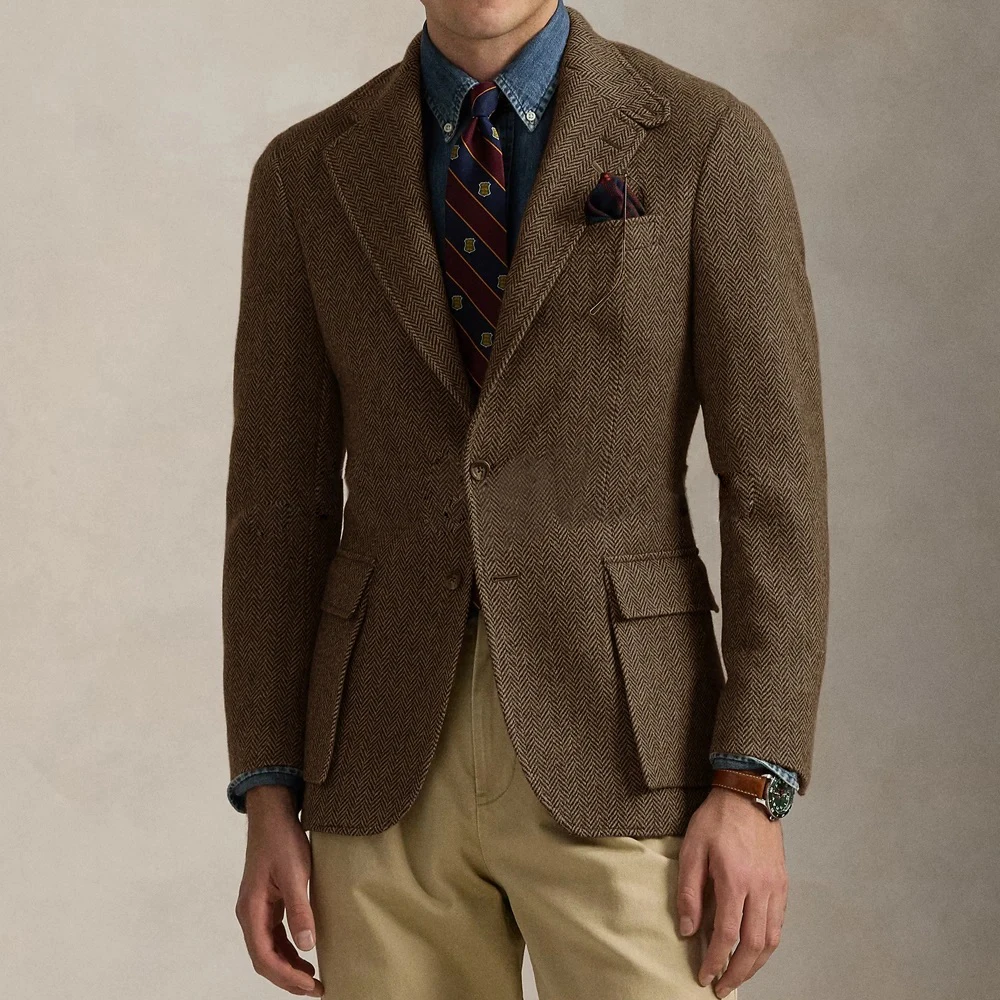 Hanya Jaket 1 Buah Pria Serbaguna Baru Musim Dingin Kasual Pria Herringbone Pria Mantel Musim Dingin Kerah Mantel Pria Pakaian Musim Gugur Pria Mantel