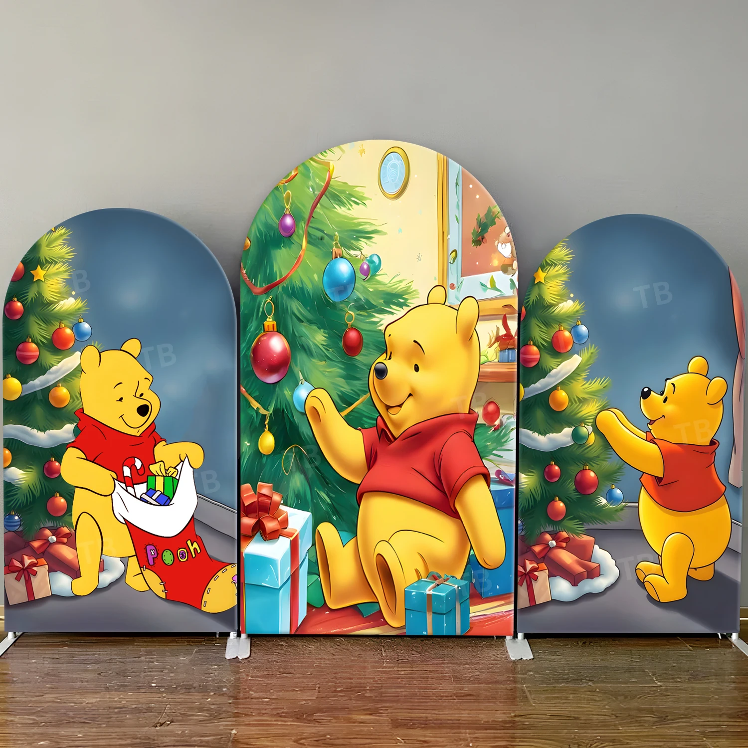 

TB Winnie The Pooh Christmas Arch Backdrop Cover for Baby Shower Kids Party Decor Photography Background Elastic Fabric Props