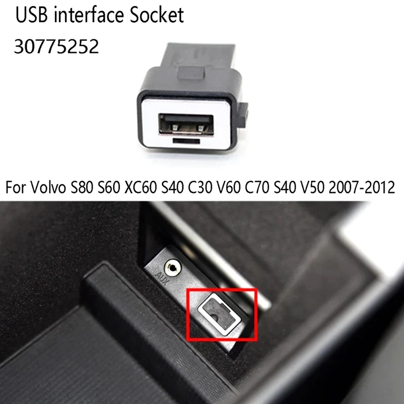 

Автомобильный разъем интерфейса USB для Volvo S80 S60 XC60 S40 C30 C70 S40 V50 2007-2012 30775252 Сменные аксессуары