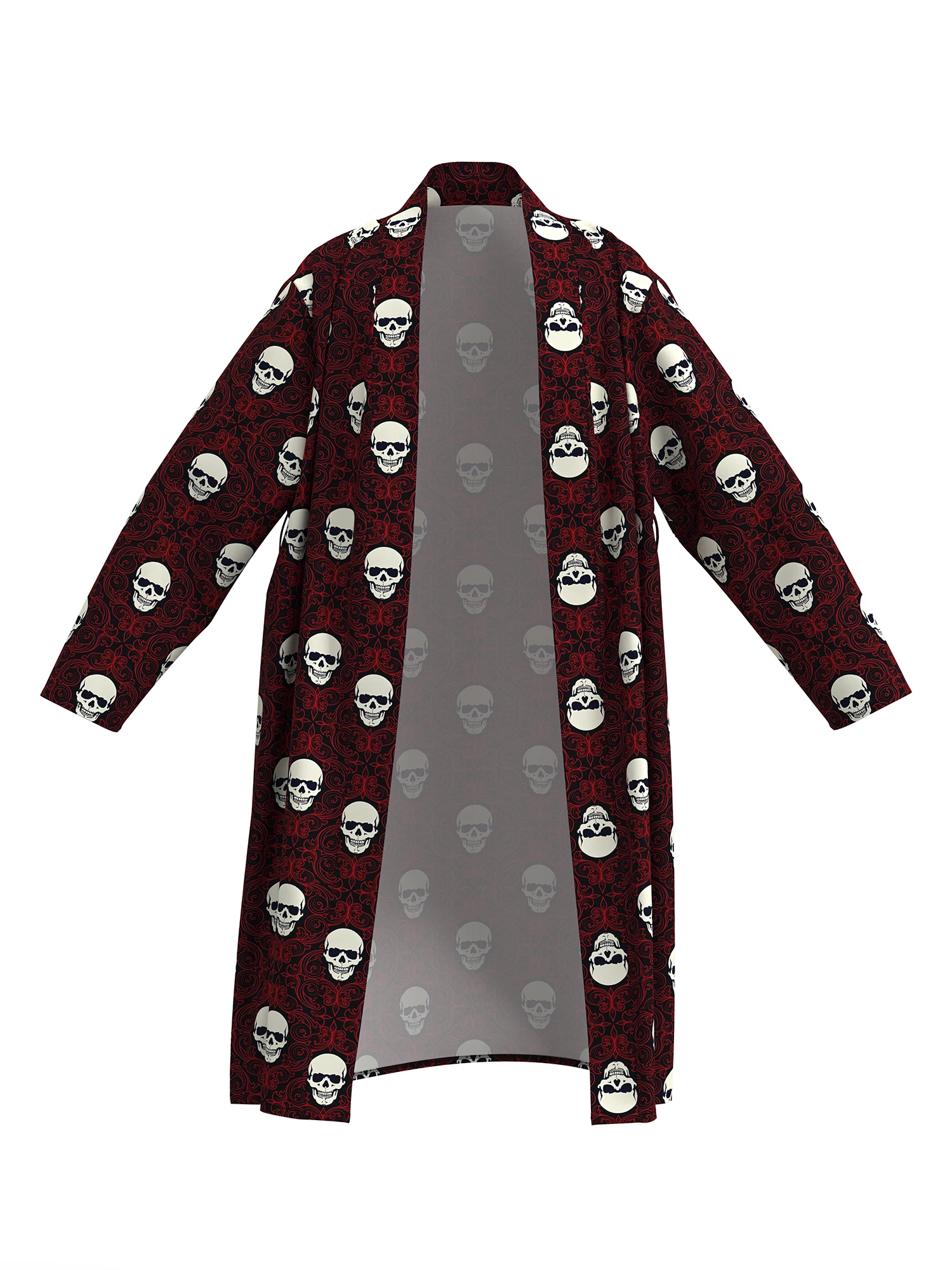 2026 New Men's Home Pajamas Sushi Red Skull Digital Full Print Casual Bathrobe Spring and Summer Thin Quick-drying Home Robes wi