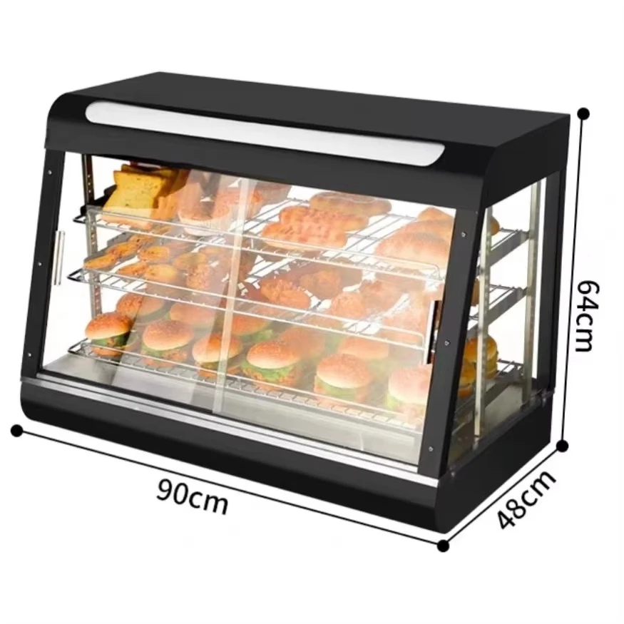 Heated Display Cabinet 60/90/120cm Pie Warmer Hot Food Showcase Fried Chicken Food Display Warmer