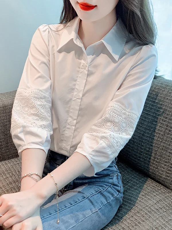 Spring Autumn Ladies Mid-Sleeve Shirt Design Sensation Small Size Spring Summer New Style Commute Style Korean Version  C...