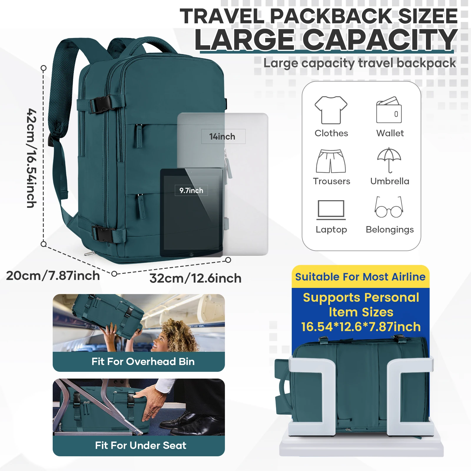 Travel Backpack Cabin Airplane 40x30x20 for Ryanair Hand Luggage Underseat Cabin Bag Waterproof Portable Backpack for Men Women