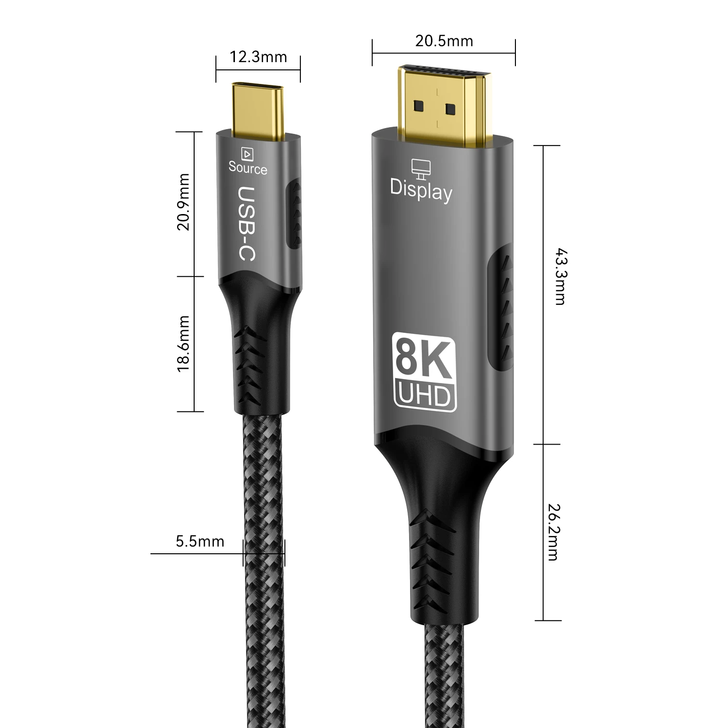 Кабель-адаптер USB C — HDMI 2.1 8K при 60 Гц, 4K при 60 Гц, 6 футов, алюминиевый плетеный шнур типа C — HDMI для ноутбука, планшета Galaxy S24