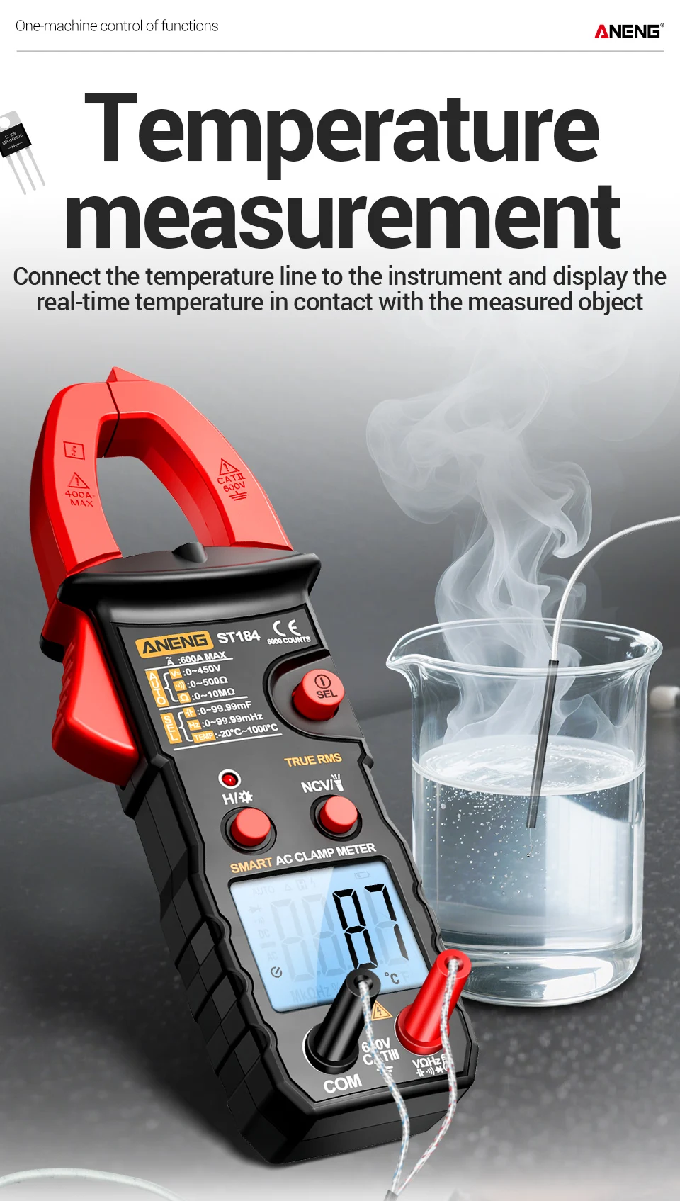 ANENG ST184 Digitalmultimeter, Zangenmessgerät, True RMS 6000 Zählungen, professionelle Messgeräte, AC/DC-Spannung, Wechselstrom, Ohm-Werkzeug – Detail 7