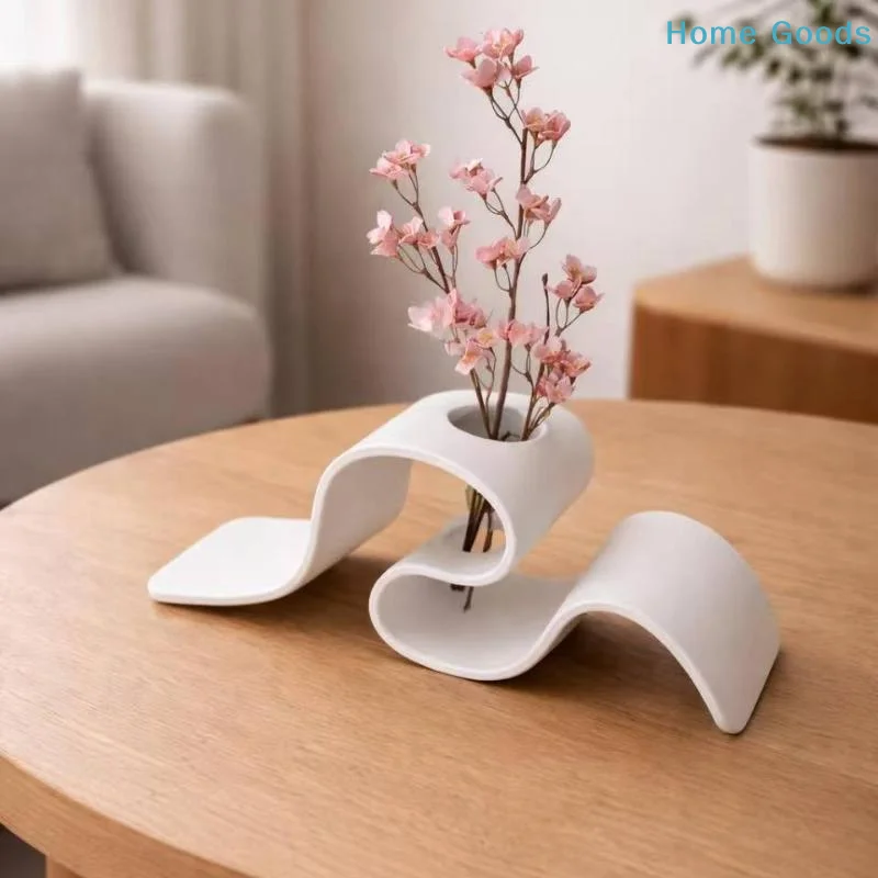 preferredModern Minimalist 3D Printed Vase Unique Ribbon Curved Design for Dried Flowers Wedding Table Centerpiece Decorproduct