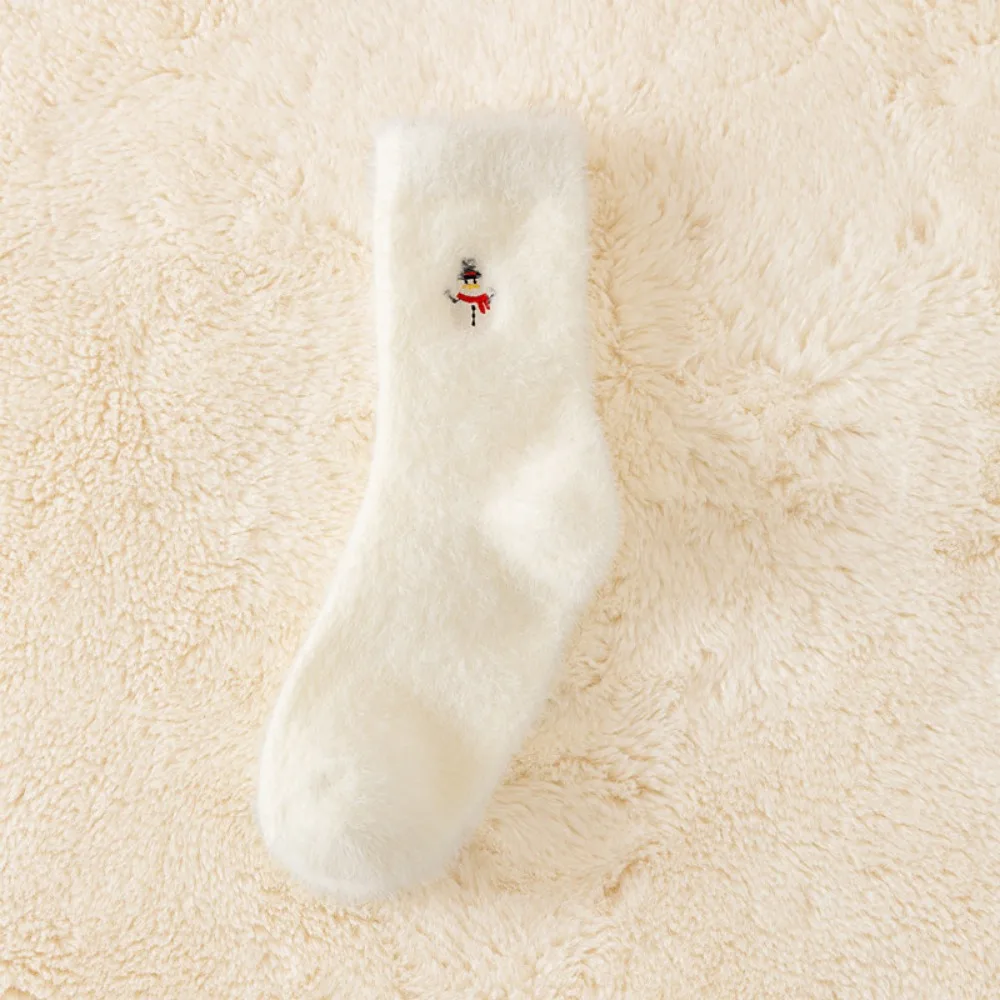 

Kawaii Mink Velvet Christmas Pattern Socks Winter Warm Sweat Absorption Fleece Warm Socks White Soft Winter Sleep Boot Socks