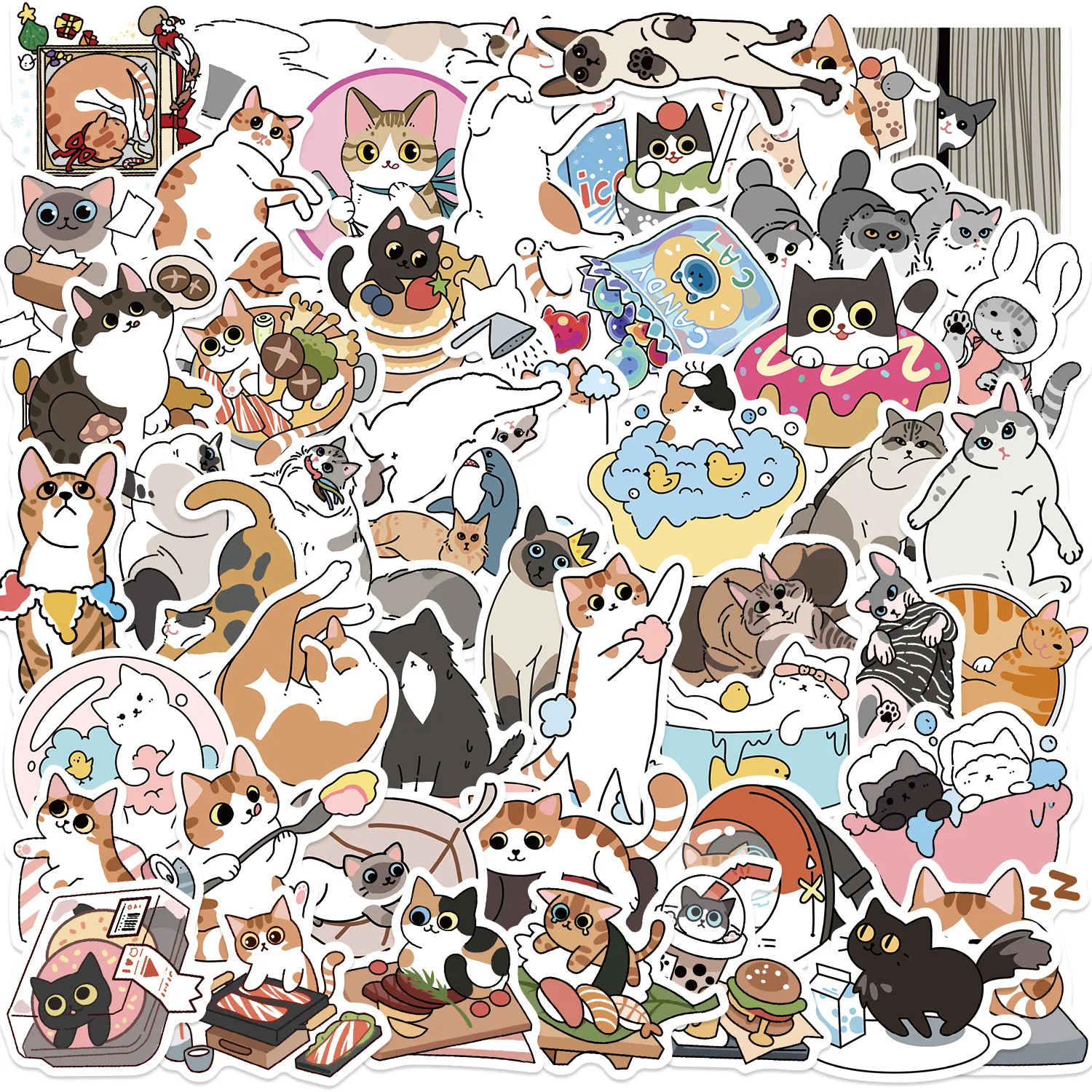 50 stks Leuke Katten Dieren Cartoon Graffiti Stickers Telefoon Gitaar Laptop Notebook Koffer Water Cups Waterdichte Sticker Kinderen Speelgoed