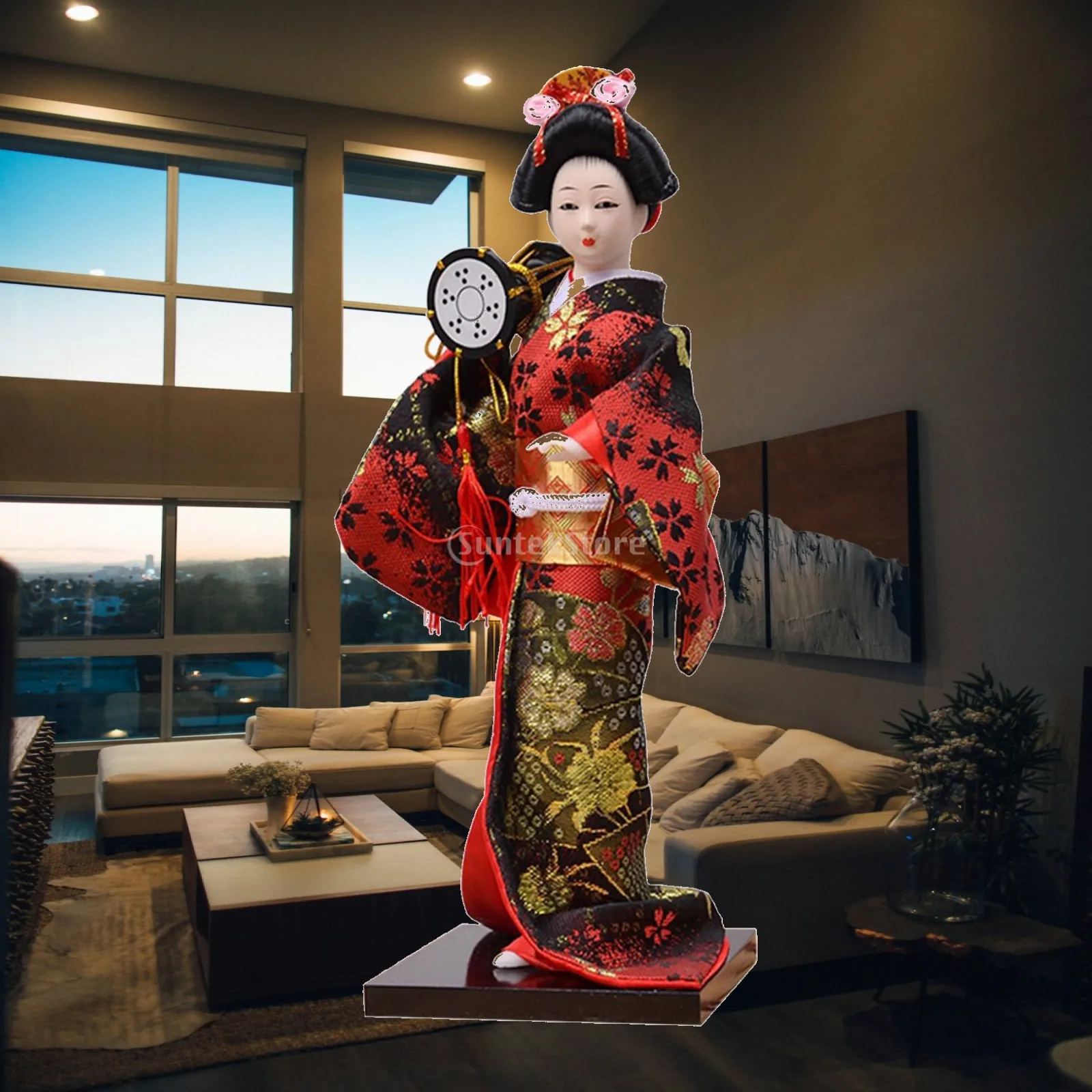 Japanese Geisha Doll Foam ABS Hand Painted Decor Figurine for Miniature Dollhouse Accessories Collection Display