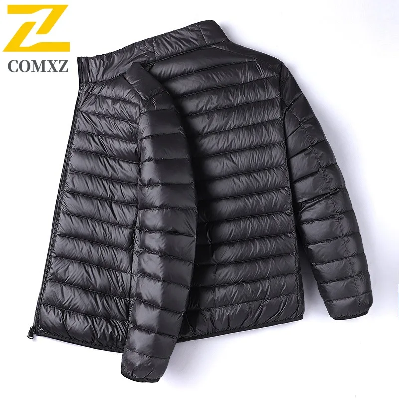 COMXZ Down Jacket 2025 White Duck Down Warm Lightweight Skiing Puffer Jacket Minimalist Solid Color Winter Jacket Men's Clothing