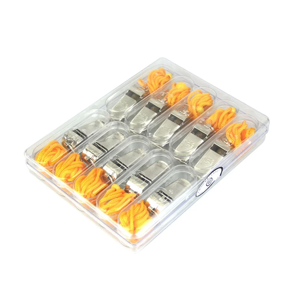 

10 Pcs Sports Whistle Outdoor Emergency Loud Stainless Steel Red and Yellow Metal