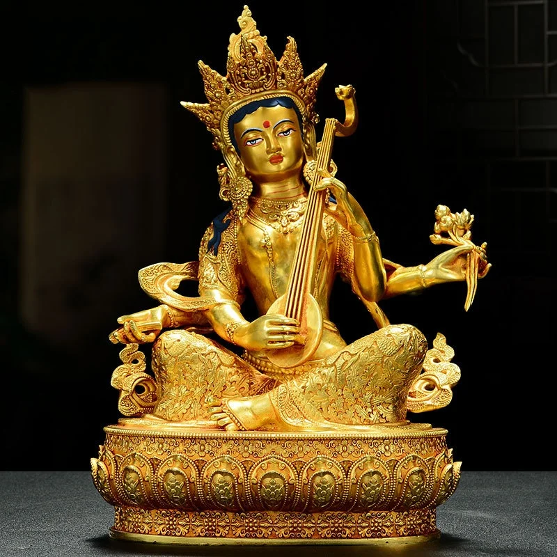Antique Copper Gilded Wonderful Sound Goddess Buddha Statue home Desktop Ornament Exquisite Carving Nepalese Retro Crafts