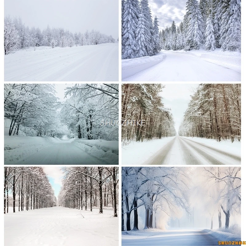 الشتاء الغابات الثلوج الطريق خلفيات للتصوير الفوتوغرافي عدم وضوح المشهد الثلج الطريق شجرة التنوب خلفية الصورة XD-04