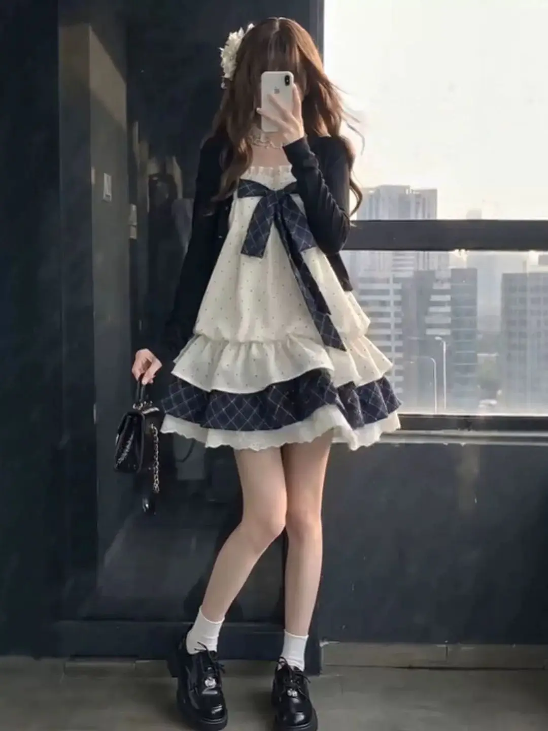 Sweet College Style Long Sleeve Cardigan And Halter Dress Two Piece Set for Short Women Early Autumn Fashion Outfit Ensemble