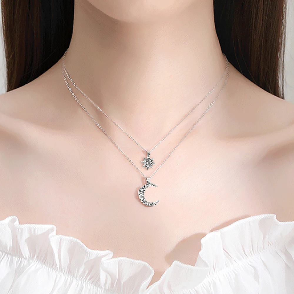 Star Moon Double Layer Necklaces Women Exquisite High-level Collarbone Chain Choker Fashion Pendant Necklace Party Jewelry Gift