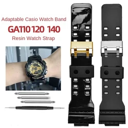 Silicone Strap for Casio G-Shock GA-100/110/120/140/200/400/700 GD-100/110/120 Men Black Gold Buckle Replacement Watch Band 16mm