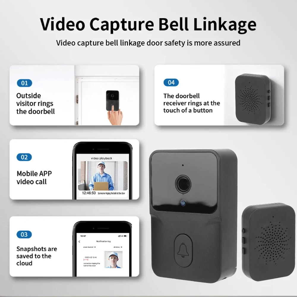 WiFi impermeável campainha de vídeo sem fio inteligente, câmera interfone, visão noturna infravermelha hd, vídeo HD 1080p, 2.4g