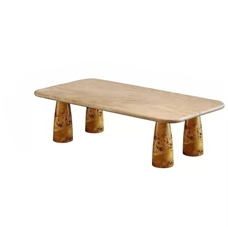 Wabi-sabi-style natural limestone countertops and wooden leg coffee tables, suitable for living rooms