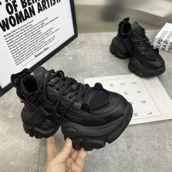 Women Thick Bottom Chunky Sneakers Korean Female Platform Lace Up Breathable Spring Autumn Woman Vulcanize Shoes Zapatos Mujer