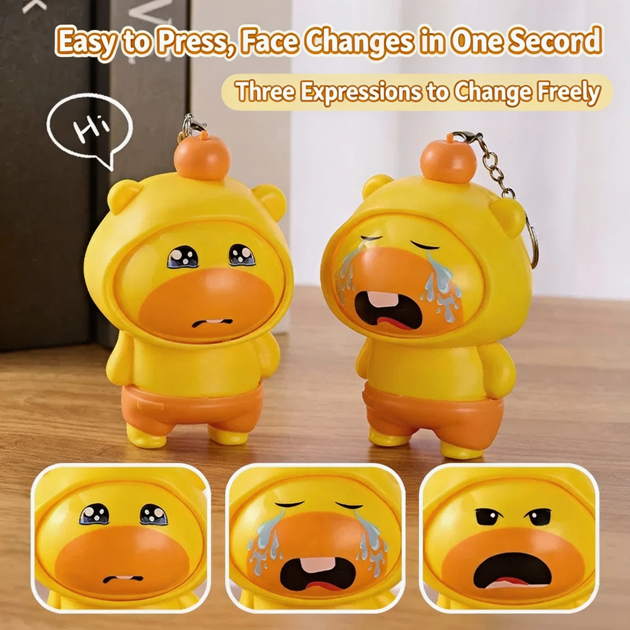 3 Expression Capybara Fidget Keychain Press Rotate Face Changing Toy Stress Relief Sensory Bag Pendant Novelty Gifts for Adults