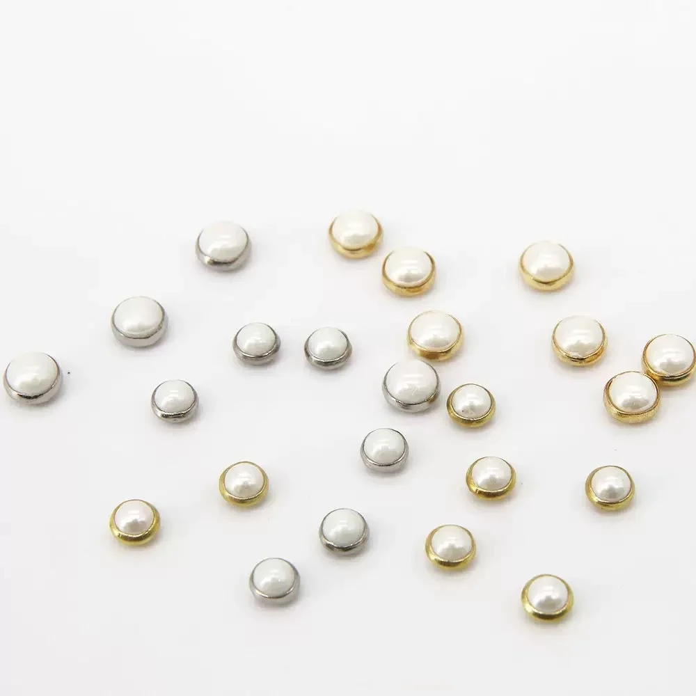 4MM 5MM 6MM 7MM 8MM 9MM 10MM Round Pearl Covered Button For Clothing DIY Sewing Shirt Doll Dress Cooper Acrylic Button
