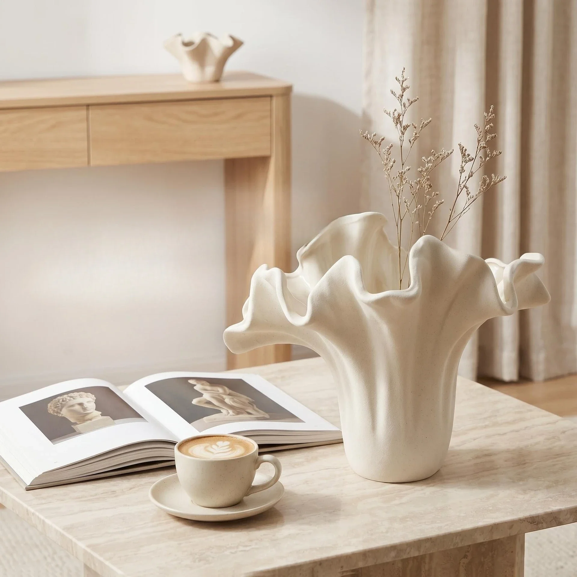 Creative Ceramic Vase Petals with Folds Flower Vase Flower Arrangement Ceramic Handicraft Flowerpot Home Decoration Accessories