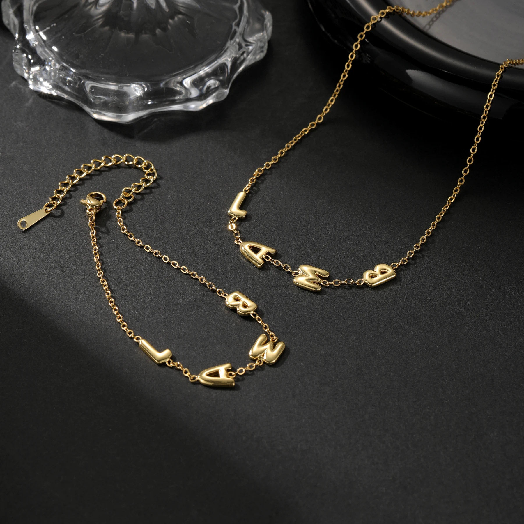 

Custom Letter Bracelet Gold Plated Fine Chain Personalized Initial Pendant Christmas Gift For Women Men Trendy Fashion Jewelry