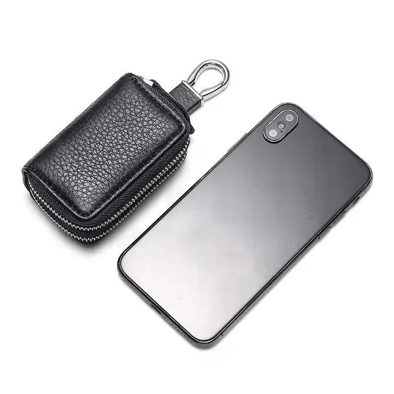 Leather Car Key Holder Pouch Men's And Women's Universal Zipper Keys Bag Organizer Gift High-end Car Key Case Cover Key Wallet