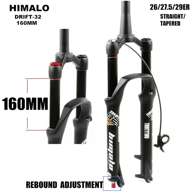 

HIMALO MTB Suspension Air Fork Travel 160mm 26 27.5 29er Rebound Adjustment Quick Release QR Tapered Straight Tube Mountain bike