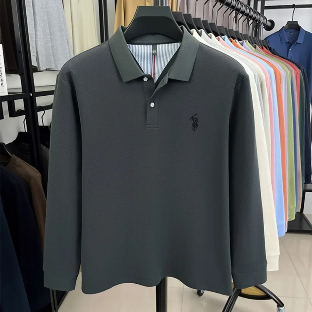 100 % reine Baumwolle, hochwertige Marke, Herren-Polohemd mit langen Ärmeln, Herbst-/Winterkollektion, modisches, luxuriöses Golfoberteil mit Stickerei, lässiges T-Shirt. – Detail 29