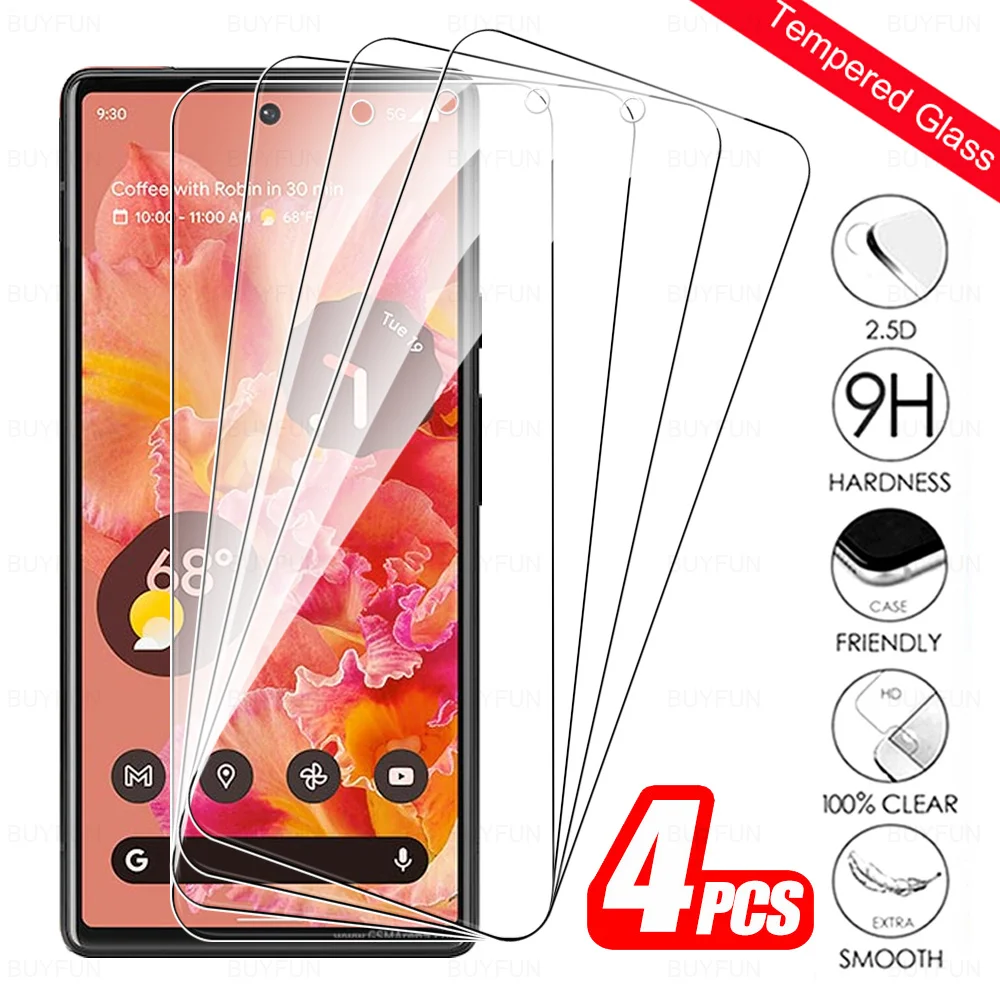 4 Pcs Protective Glass for Google Pixel 6 6A 7 7A 8 8A 9 Pro XL 9H Tempered HD Transparent Screen Protector Film Vidrio Cristal