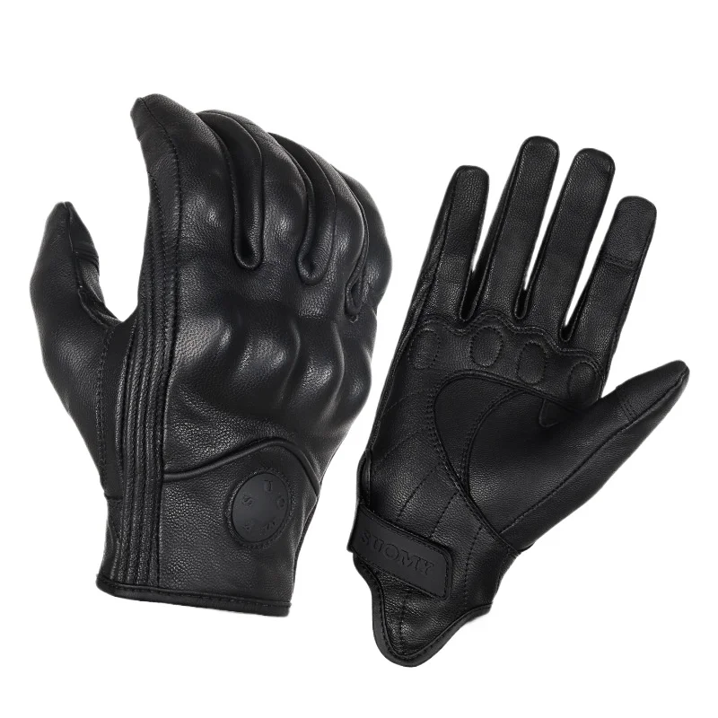 Motorcycle riding leather anti-drop gloves summer touch screen sheepskin retro locomotive equipment four seasons breathable