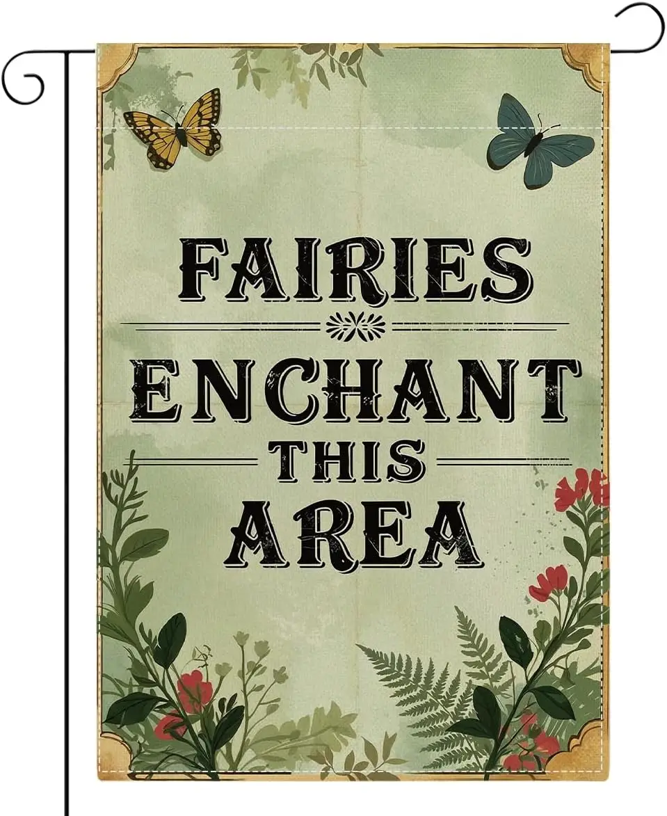 Fairies Enchant This Area Fairy Garden Flag Whimsical Yard Flag for Porch Patio Lawn Outdoors Enchanted Forest Decorations llp