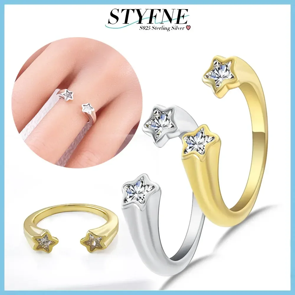 Original 925 Sterling Silver Two-color Sparkling Shooting Star Open Ring for Women High-end Boutique High-end Jewelry Gift