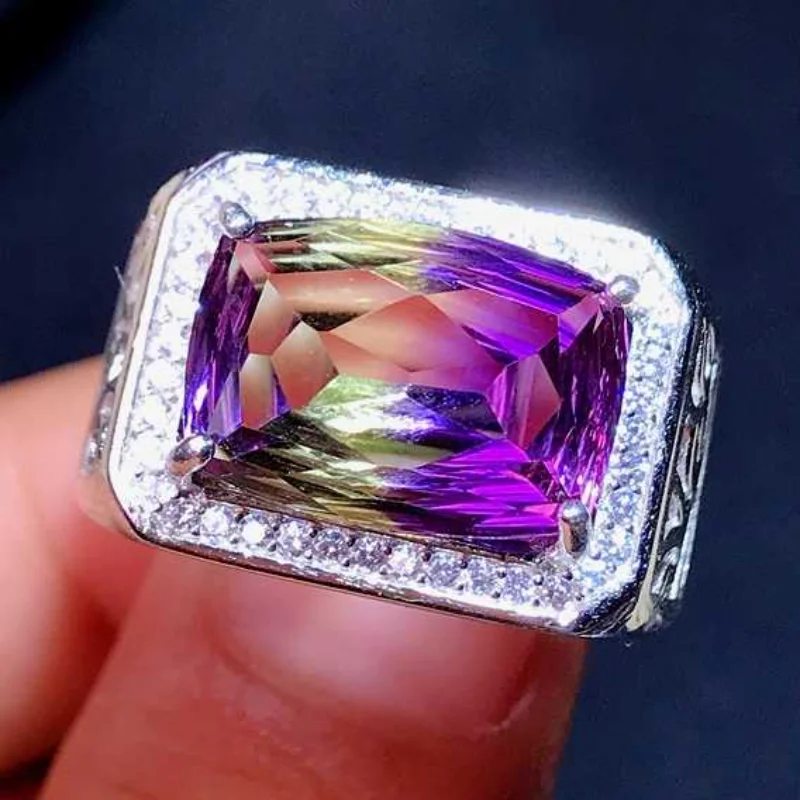 

SACE GEMS Fashion Resizable 10*14MM Natual Ametrine Rings for Man 925 Sterling Silver Wedding Party Fine Jewelry Festival Gift