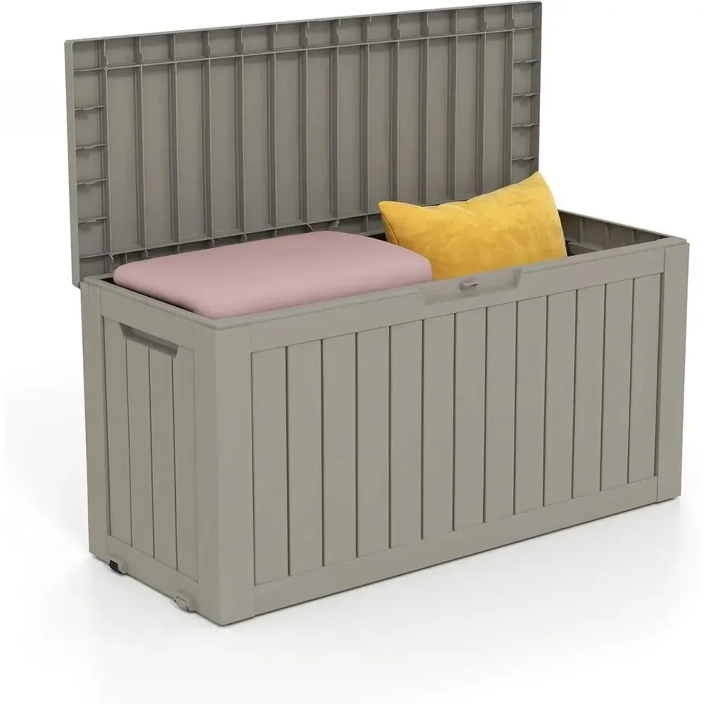 75 Gallon Resin Deck Box - Lockable Waterproof Outdoor Storage for Patio and Pool Tools, UV-Resistant Grey