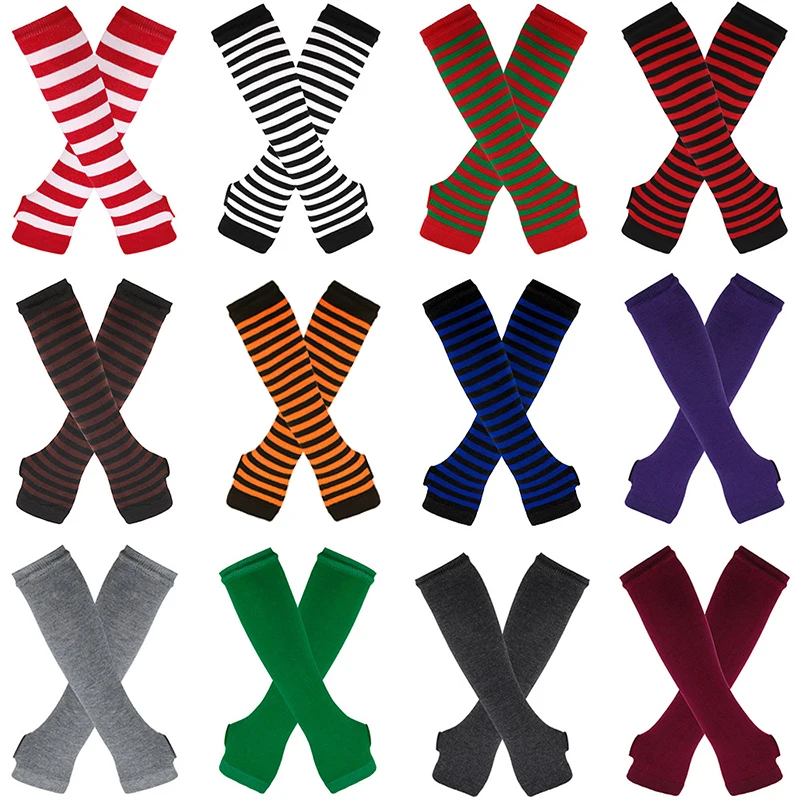 

Новые длинные вязаные перчатки-нарукавники без пальцев в классическую розово-черно-белую полоску, согревающие, с вязаными манжетами