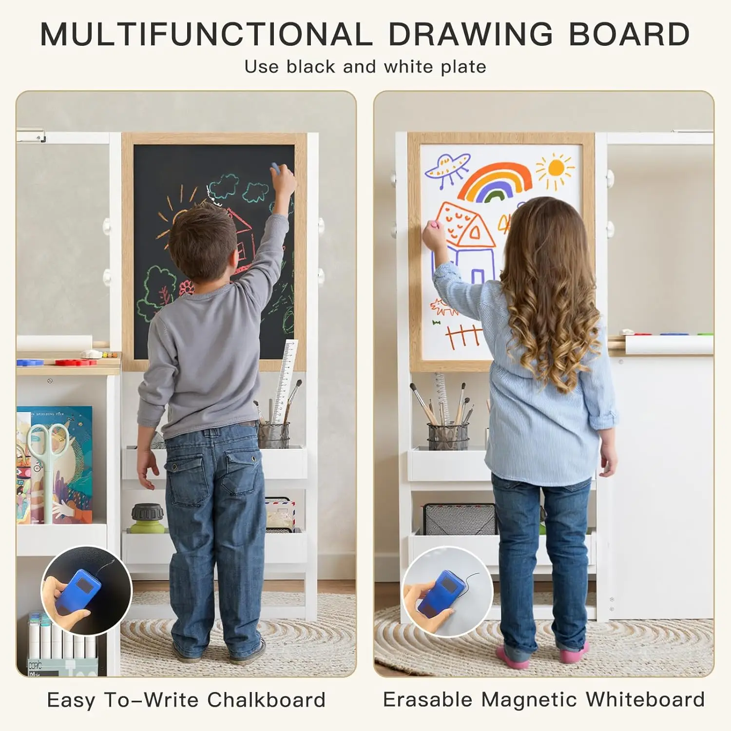 3 in 1 Kids Art Table and Chair Set, Easel Table for Kids, Toddler Craft and Play Wood Activity Desk with, Customized