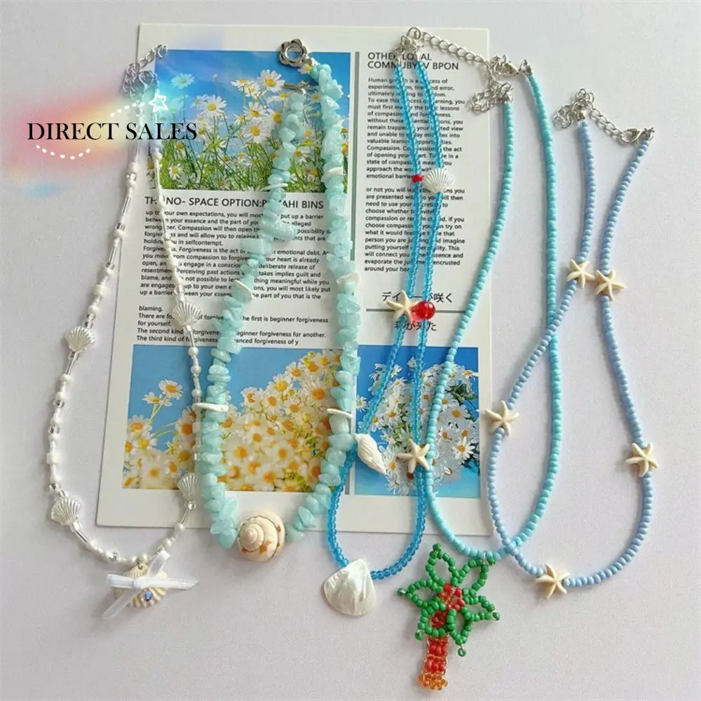 

Shell Conch Shell Necklace Boho Style Sea Beach Starfish Pendant Necklace Jewelry Handmade Bohemia Beads Chain Choker Summer