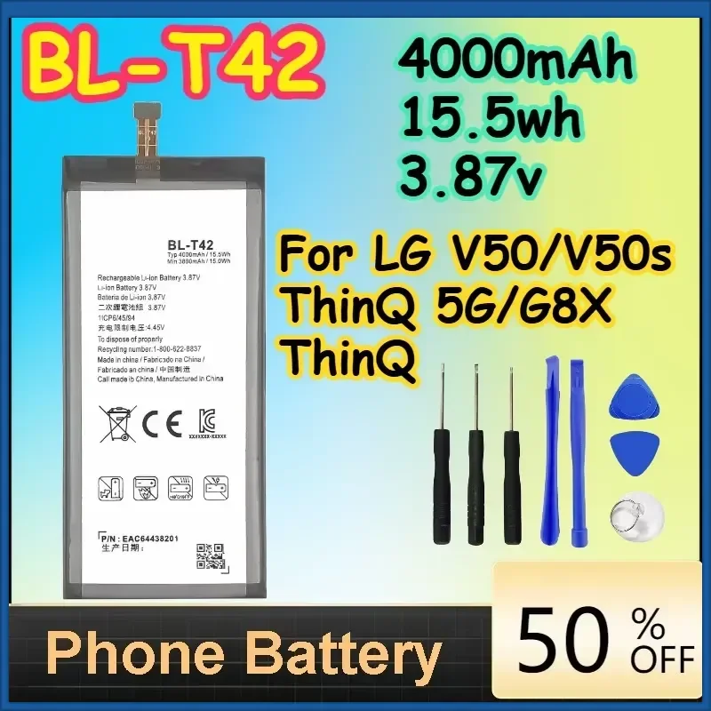 BL-T42 3900mAh 15.5wh 3.87v Battery for LG V50/V50s ThinQ 5G/G8X ThinQ Replacement Phone Batteries+ Free Tools