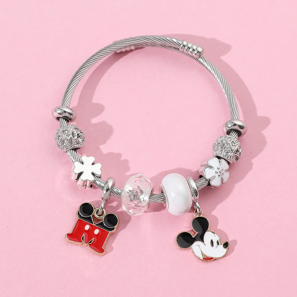 New Disney Series Fashionable and Cute Mickey Mouse Mickey M Letter Pendant DIY Flower Versatile Beaded Bracelet