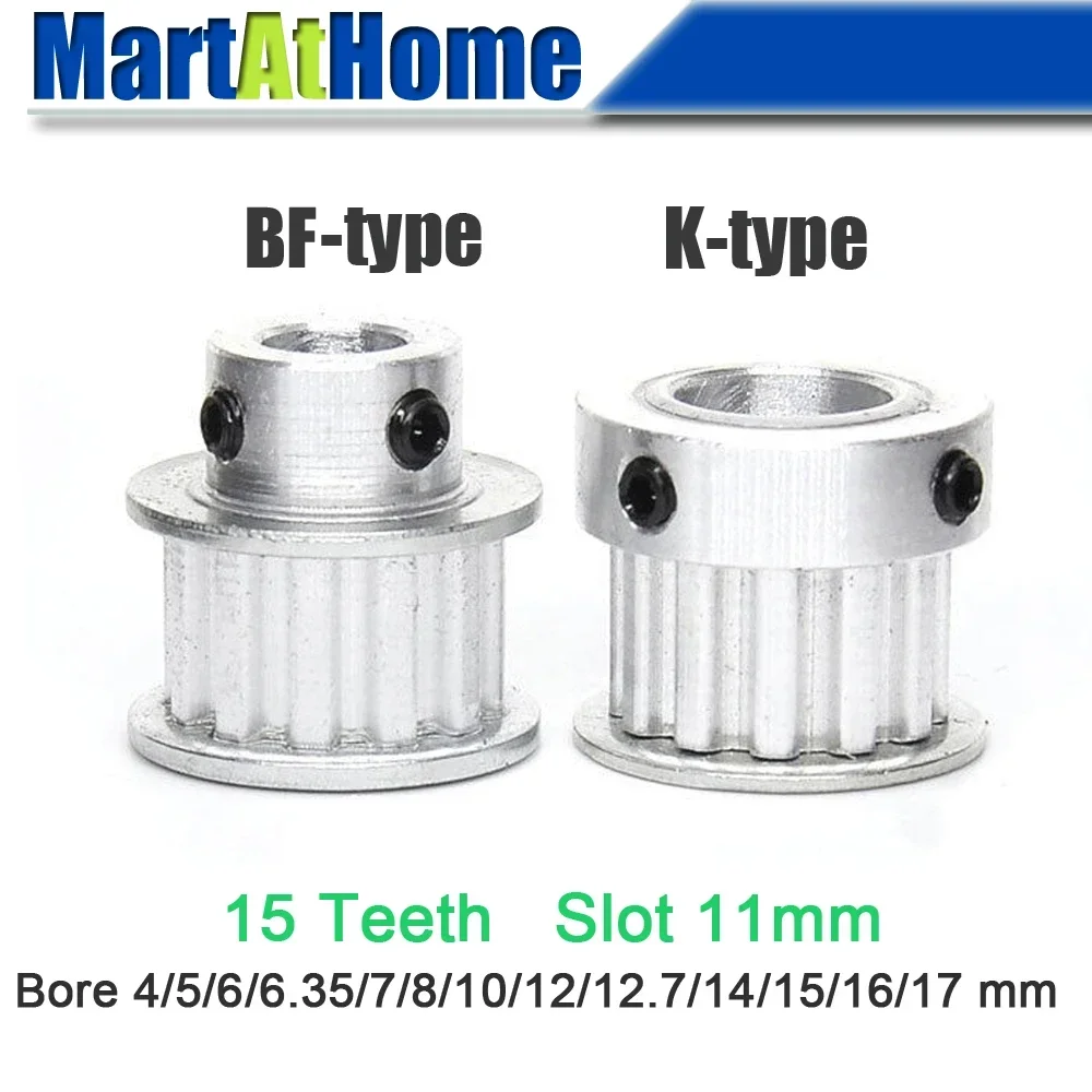 Aluminum Timing Pulley XL15 15T 15-Teeth Slot Width 11mm BF-type/K-type Boss 18mm/28mm Bore 4~17mm for 3D Printer